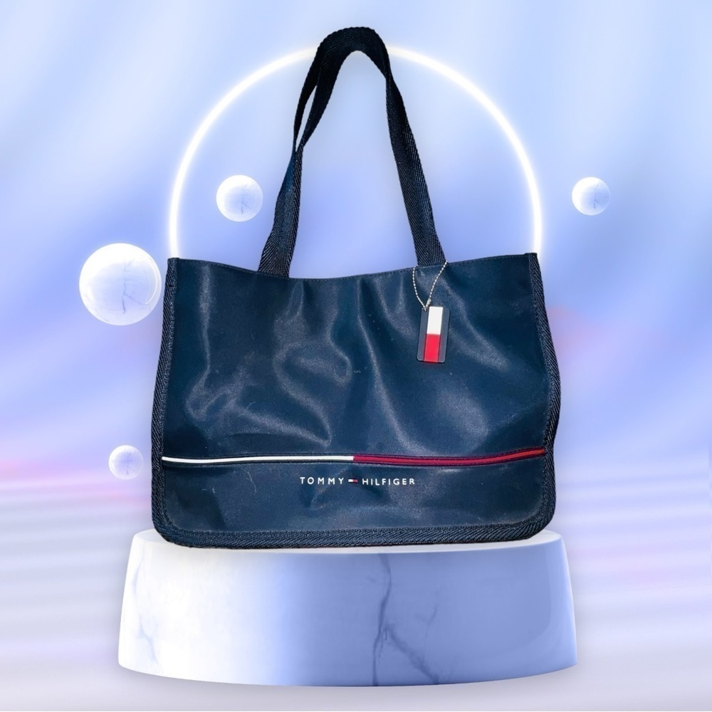 Tommy Hilfiger Vinyl Blue Shoulder Tote Purse Handbag 90s Retro Vintage